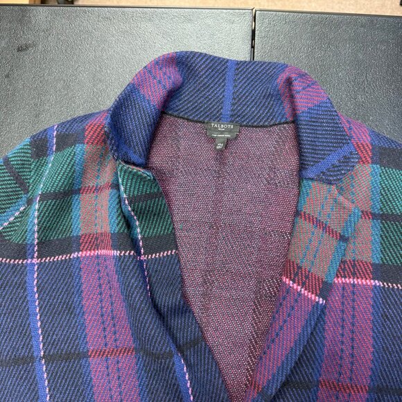 Talbots Womens Plaid Open Front Blazer Cardigan XLP Pure Merino Wool Colorful - Picture 6 of 7